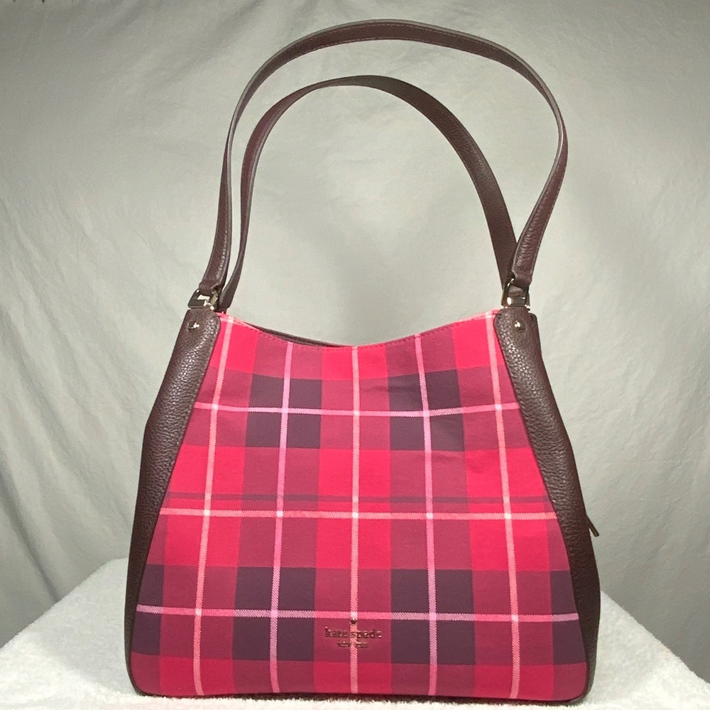 NWOT ♠️ Kate Spade Plaid Leila Medium Triple Compartment Shoulder Bag